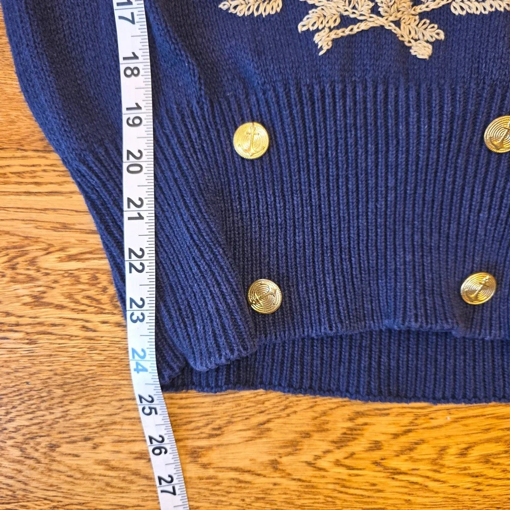 Vintage Nautical Sailor Herman Geist Sweater Navy Ship Wheel Gold Anchor Buttons